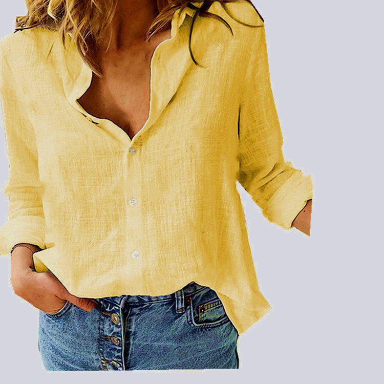 Solid Color Casual Loose Long Sleeve Linen Shirt