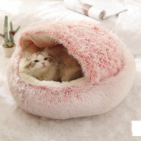 2 In 1 Dog And Cat Bed Pet Winter Bed Round Plush Warm Bed House Soft Long Plush Pets Bed - Eloy Royal