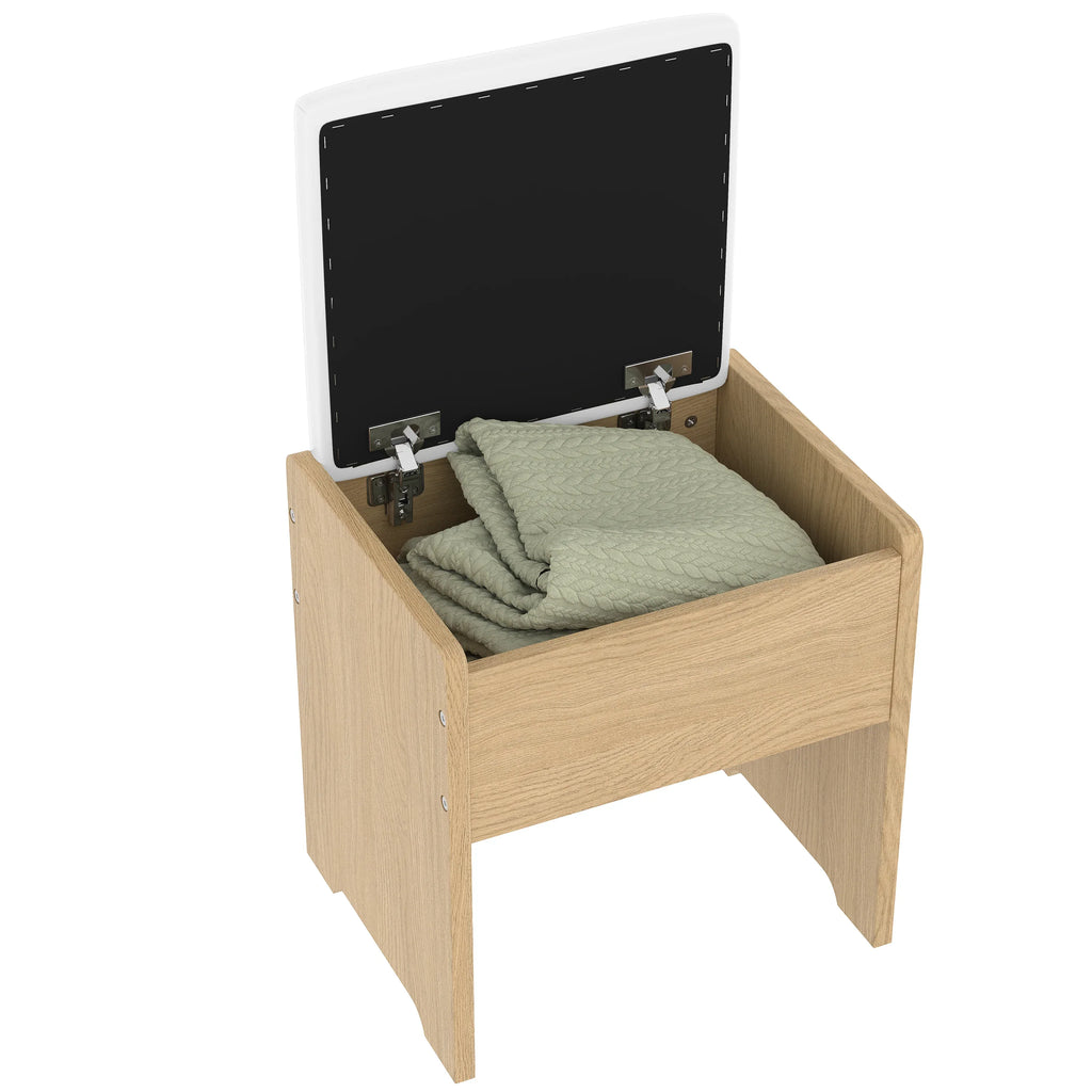 43.5' Fluted Makeup Vanity Desk with Mirror and Lights, Modern Glass Top Vanity Table with 10 Drawers & 2 Transparent Glass Cabinets, Dressing Table Set with Stool and Charging Station, Oak - Eloy Royal