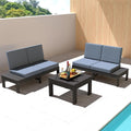 HDPE Outdoor Patio Sofa Set, 3-Piece Modern Conversation Set with Left & Right Sofas, Cushioned Sectional Seating and Coffee Table for Backyard, Porch, Deck & Garden, Grey