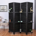 4 Panel Rustic Shutter Style Room Divider with Removable Corner Shelves, Wood Frame Foldable Room Divider, Black