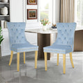 Rubberwood velvet ergonomic chairs, set of 2, blue