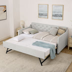 Twin Size Upholstery DayBed with Twin Size Pop-up Trundle and USB Charging Design