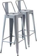 Modern Light Weight Industrial Contemporary Rustic Vintage Costal Metal Barstools with Bucket Back and 4 Leg Design, Seat Bar Stools (Set of 2) (30' Seat, Distressed White)