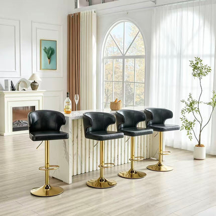 Modern rotating adjustable bar chair, PU leather belt backrest swivel chair, suitable for kitchen bar counter and dining room, adjustable height, capable of bearing 300 pounds (black -4 pieces)