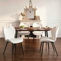Set of 4 White Faux Leather Dining Chairs with Black Metal Legs