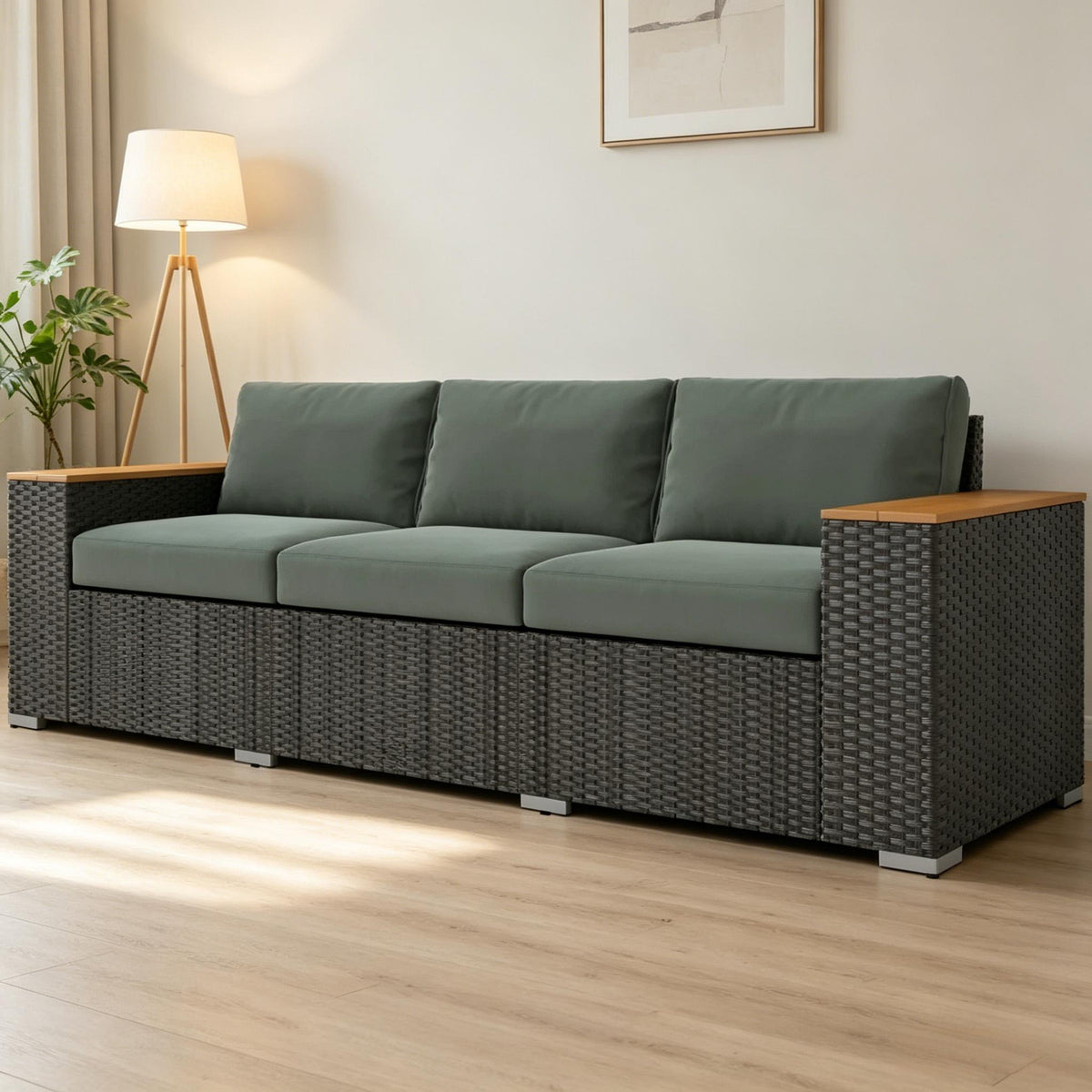 Wicker Couch,Soft 3-Seat Sofa,Outdoor Sofa,Classic Couch