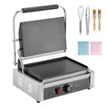 Commercial Panini Grill, 1800W Electric Sandwich Panini Maker, Stainless Steel Sandwichs Press Grill with Handle and Temp Control, 13.5x9.3 in Full Flat Enamel Plate, for Hamburger Steak Bacon