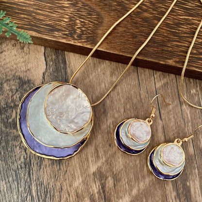 Color Painting Oil Three-layer Ring Hollow Pendant Earrings And Necklace Set