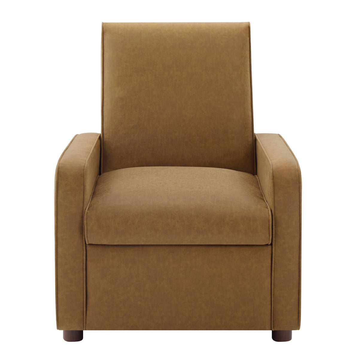 Modern Manual Recliner Chair with PU Upholstery, 2-Position Adjustable Backrest up to 160°, Walnut Rubber Wood Legs, Brown, for Living Room, Bedroom, Home Theater