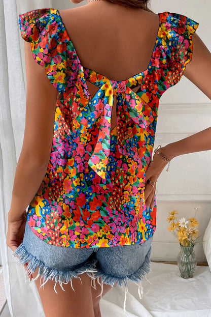 Multicolor Boho Floral Print Ruffle Sleeveless Blouse - Eloy Royal