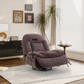 Brown Chenille Swivel Recliner with Phone Holder