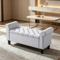 47' Tufted Storage Bench with Rolled Arms, Storage Ottoman Featuring Safety Hinge and Solid Wood Legs for End of Bed