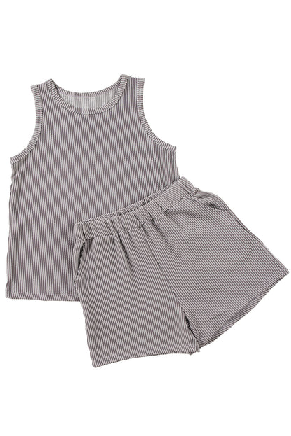 Smoke Gray Corded Tank Top and Pocketed Shorts Set - Eloy Royal