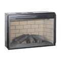 26 Inch Infrared Quartz Heater Fireplace Insert - Woodlog Version with Brick Background, Antique Black, Tempered Glass and Sheet Metal