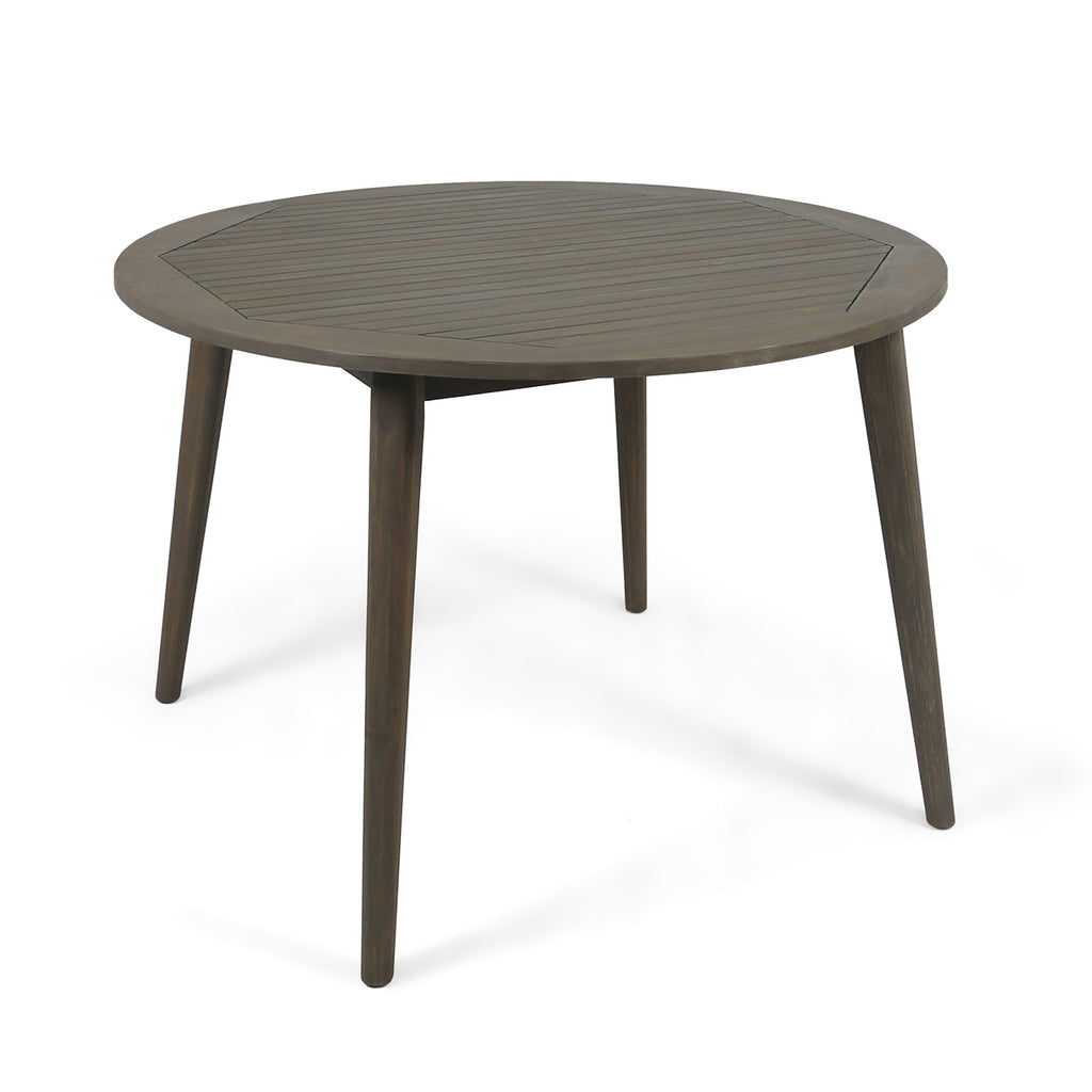 Round Acacia Wood Dining Table, Grey Finish, 47.25' Outdoor Patio Table with Slatted Top, Weather Resistant, 30' Height, for Backyard Garden