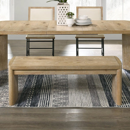 Modern Contemporary Style Upholstery Bench Round Corners Dining Room Oak Finish
