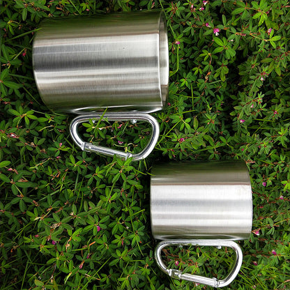 Portable Stainless Steel Cup For Camping Traveling Outdoor Cup With Handle Carabiner Climbing Backpacking Hiking Cups 200ml - Eloy Royal