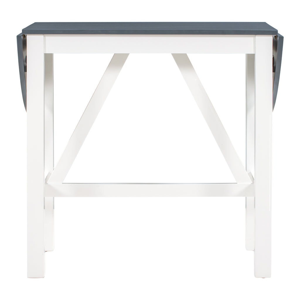 TOPMAX 3-Piece Wood Counter Height Drop Leaf Dining Table Set with 2 Upholstered Dining Chairs for Small Place White+Gray