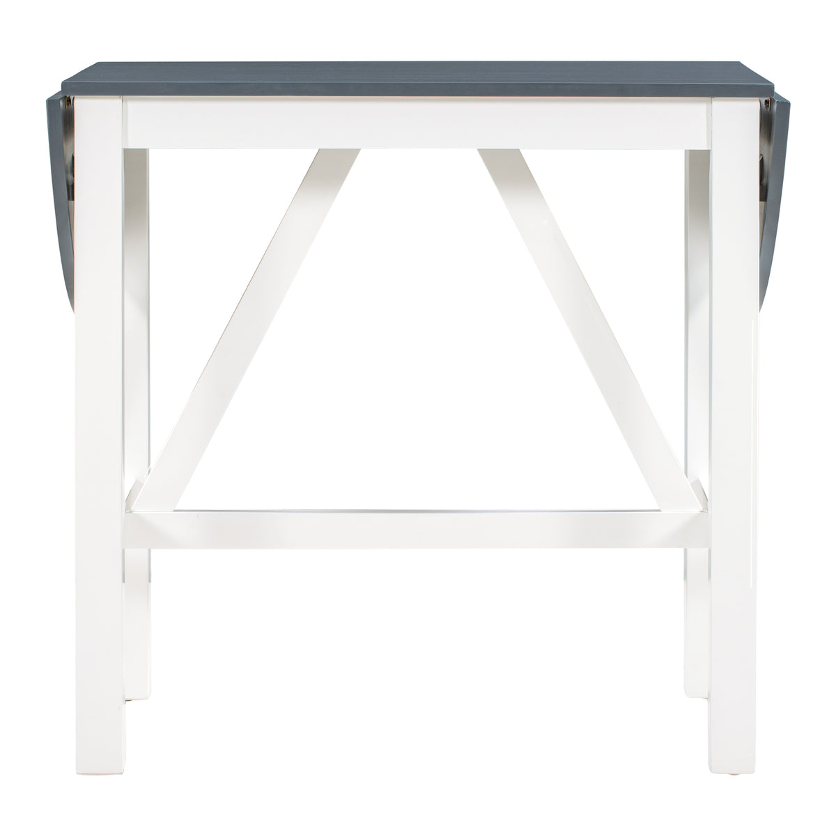 TOPMAX 3-Piece Wood Counter Height Drop Leaf Dining Table Set with 2 Upholstered Dining Chairs for Small Place White+Gray