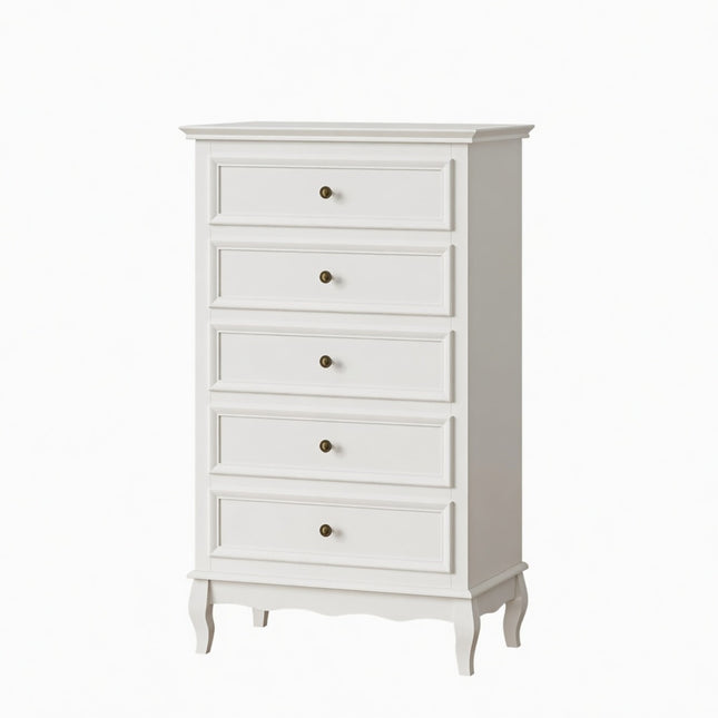White 5 Drawer Tall Dresser with Wood Legs, 27.6' Wide Modern Chest of Drawers in Matte Finish