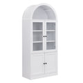 Tall Arched Top Storage Cabinet with Tempered Glass Doors, 5-Tier Shelves, Soft Close Hinges, Door Organizer, Freestanding Display & Storage Cabinet in White, MDF and Tempered Glass