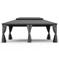 14' X 24' Hardtop Gazebo, Upgraded Metal Gazebo with Drainage System, Dual-Layer Galvanized Steel Roof, Curtain and Netting, Outdoor Shelter Canopy for Patio, Garden, and Backyard, Grey