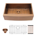 36 Inch Rose Gold Farmhouse Sink with Apron Front - Stainless Steel 16 Gauge Kitchen Sink in Rose Gold Finish - Eloy Royal