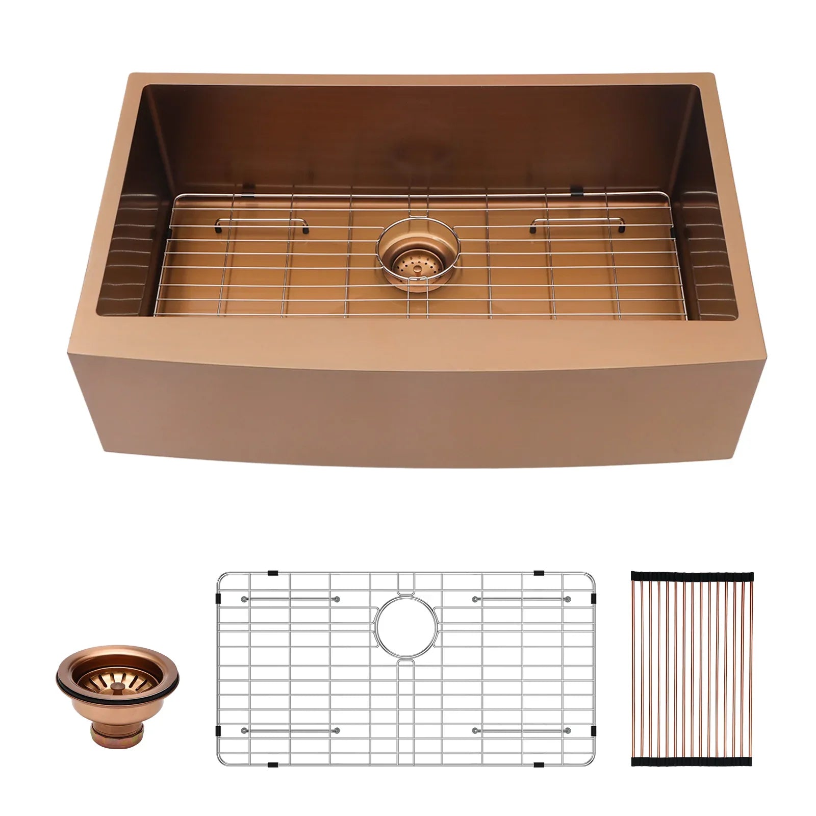 36 Inch Rose Gold Farmhouse Sink with Apron Front - Stainless Steel 16 Gauge Kitchen Sink in Rose Gold Finish - Eloy Royal