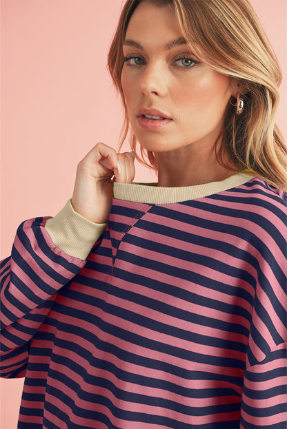 Green Stripe Contrast Edge Oversized Sweatshirt