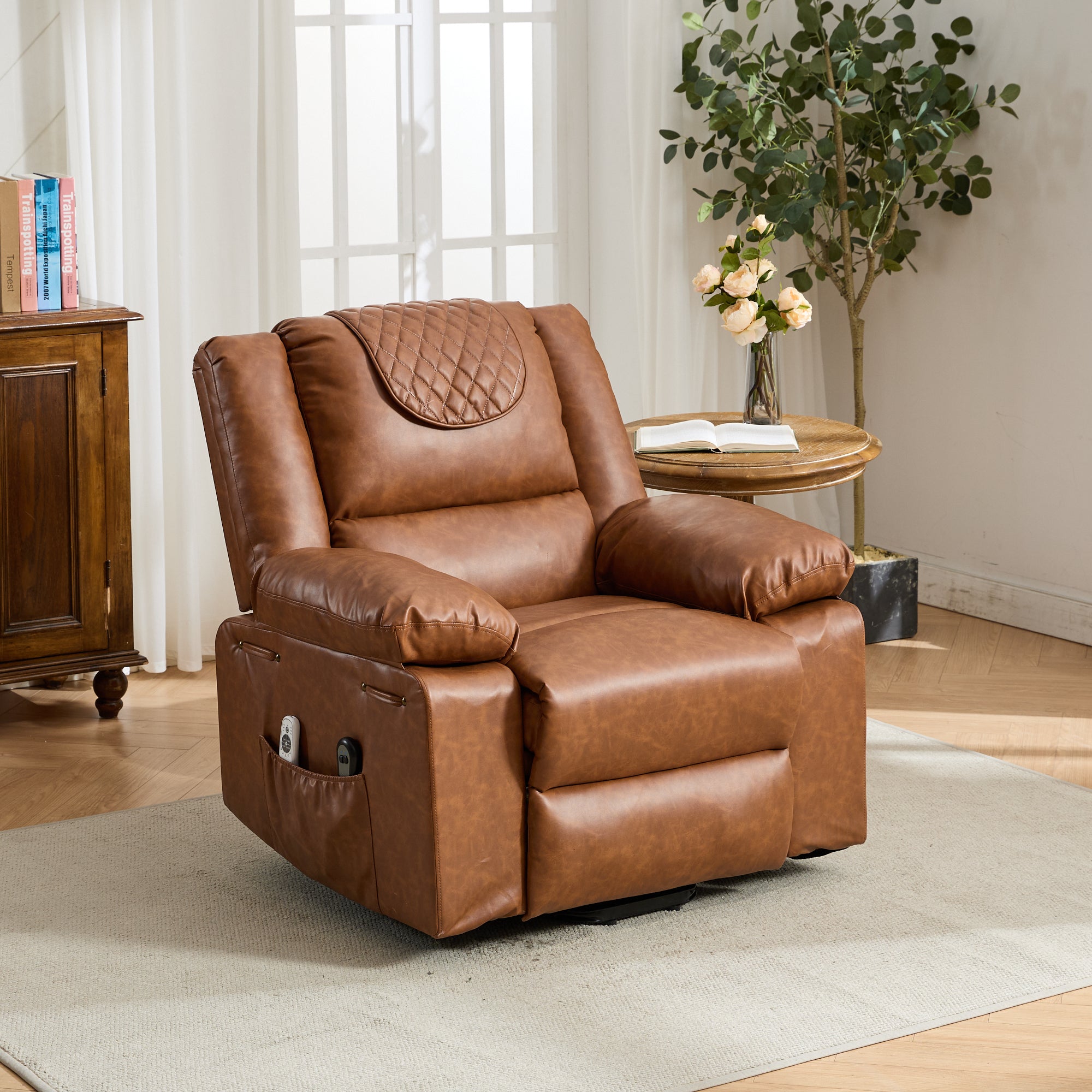 Brown PU Remote-Controlled Heating and Massage Assistive Recliner for SeniorsI