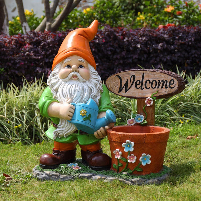 Outdoor Garden Sculpture Gnome Flower Pot Planter - Unique Yard Statue Decoration, Interesting Law Outdoor Ornament