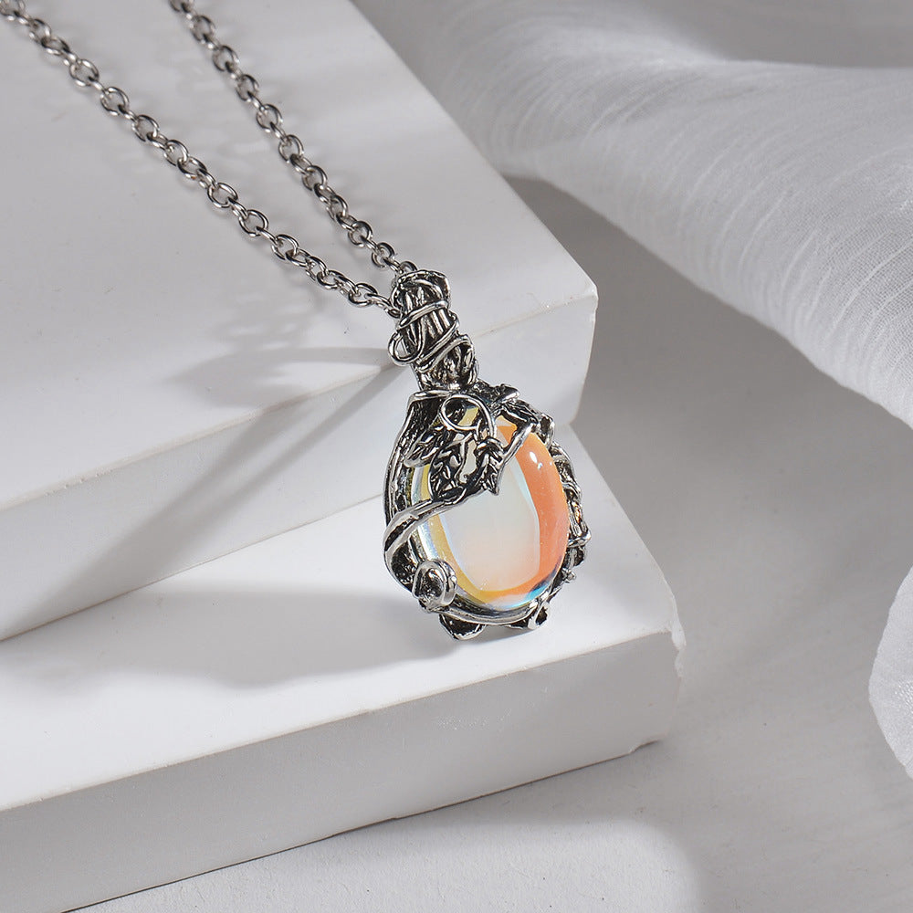 Ornament Moonstone Necklace Split Love Women