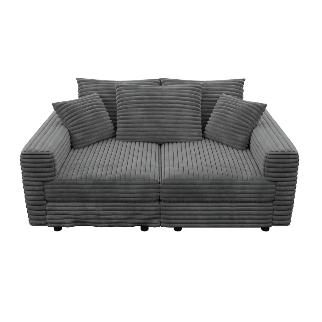 82.7 'Plush Corduroy 3-Seat Sofa,Modern Comfy Upholstered Sofa Cloud Couch,Deep Seat Couches with Soft Pillows and 2 Ottomans,Convertible Sofa Lounge Chair,for Living Room,Apartment,Office,Grey - Eloy Royal