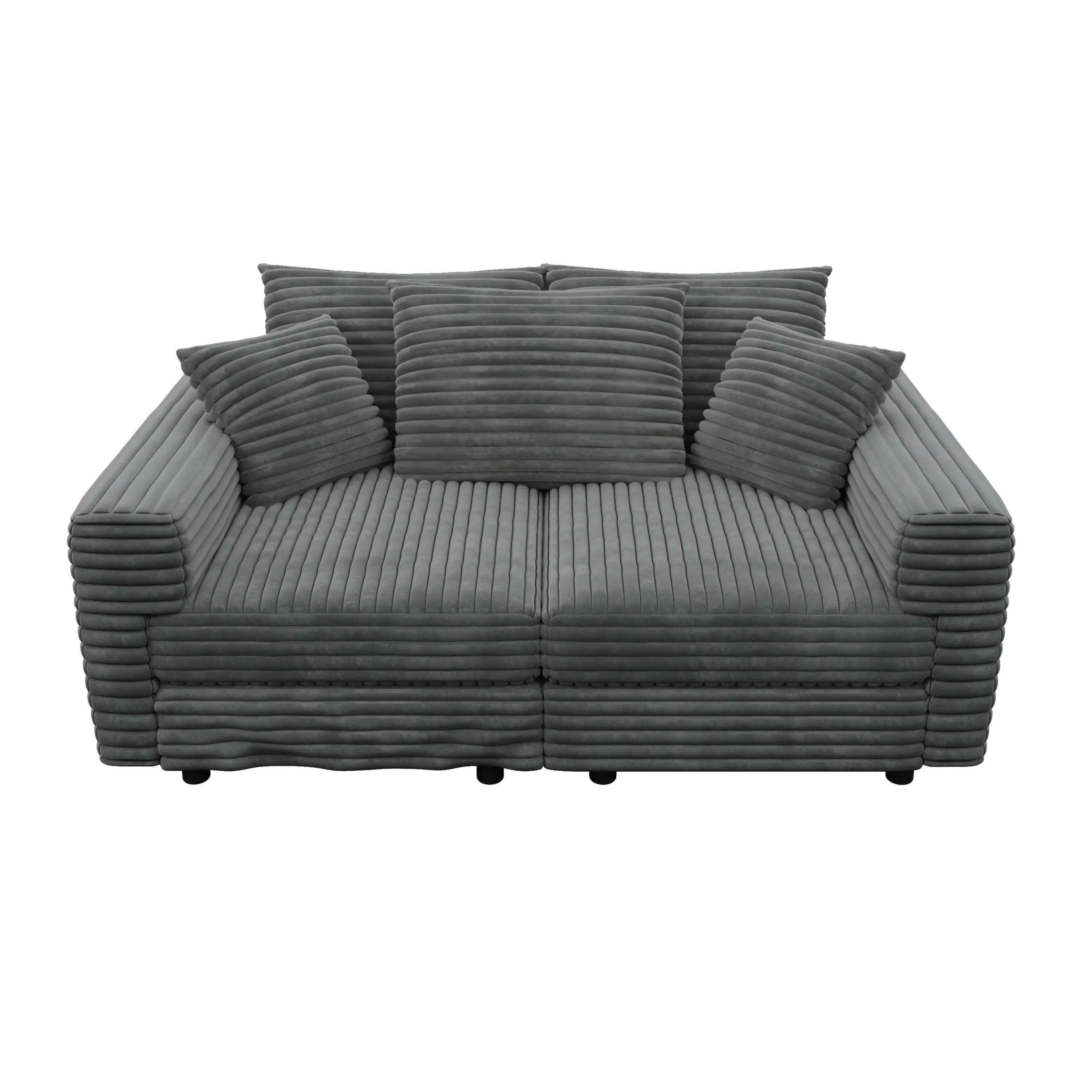82.7 'Plush Corduroy 3-Seat Sofa,Modern Comfy Upholstered Sofa Cloud Couch,Deep Seat Couches with Soft Pillows and 2 Ottomans,Convertible Sofa Lounge Chair,for Living Room,Apartment,Office,Grey - Eloy Royal