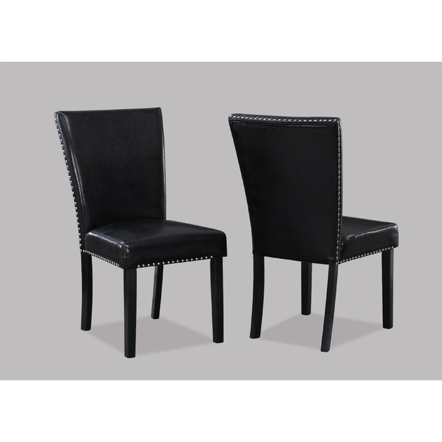 2pc Transitional Upholstered Side Chair with Nailhead Trim Black Faux Leather Upholstery Tufted Nail-head Dining Room Wooden Furniture