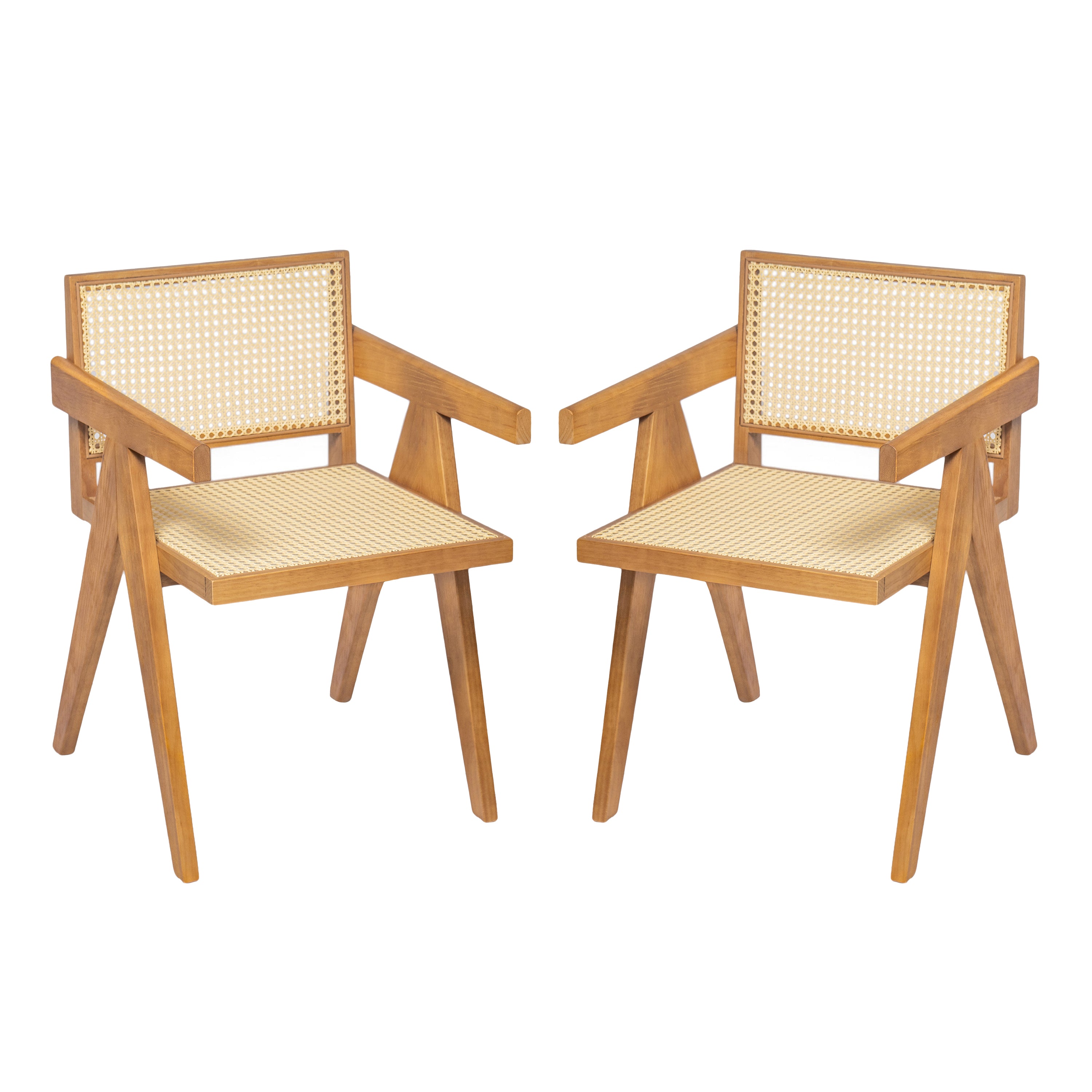 Chic Chandigarh Arm Dining Chair Set, Set of 2,Natural Rattan