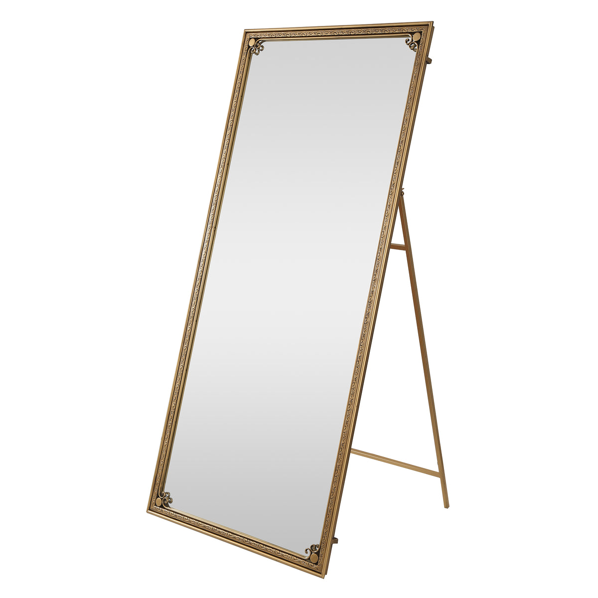 Antique Gold Full Length Mirror with Stand, 70.1'x31.9' Floor Standing Dressing Mirror for Bedroom Living Room, MDF+Iron Frame