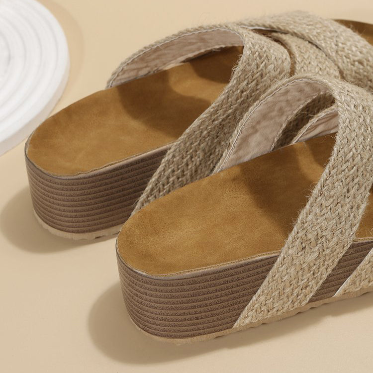 Woven Cross-strap Slippers Summer Platform Sandals Women Flat Beach Shoes - Eloy Royal