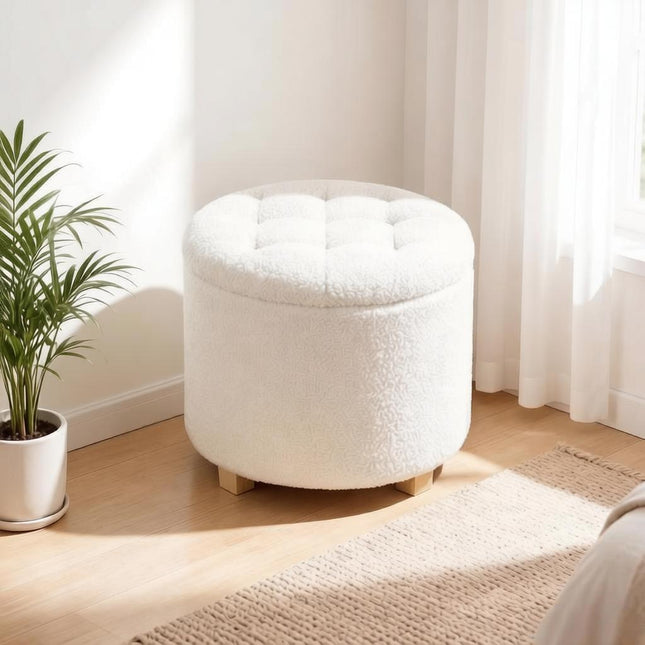 Button Tufted Foot Stool,Round Storage Stool,Hallway Foot Stool with Hidden Storage