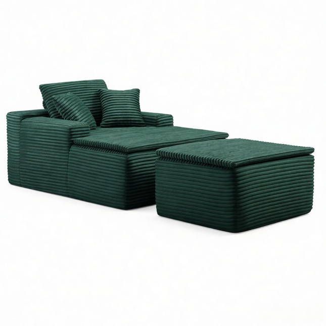 47'Extra-Large Corduroy Recliner Sofa, Upholstered Sofa Bed with Seat Cushion & Ottoman for Living Room