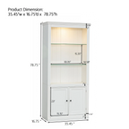 78.75''H 4-Tier Display Shelf, with 5-Colors Dimmable Ceiling Light, Freestanding Farmhouse Bookcases with Storage & Doors, Bookshelf with Adjustable Glass Shelves for Home & Office - White - Eloy Royal