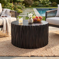 Black Round MGO Coffee Table, Wave Textured Cylindrical Side Table, Pre-Assembled Not KD, 66 LBS Weight Capacity, Indoor & Outdoor Multi-Use Accent Table for Living Room Patio Garden