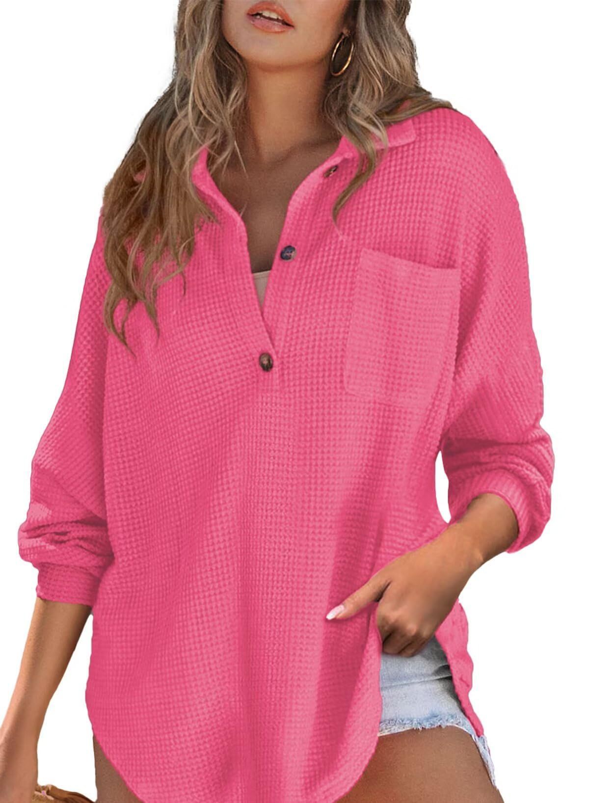 Women's Waffle Knit Loose Long Sleeve Top