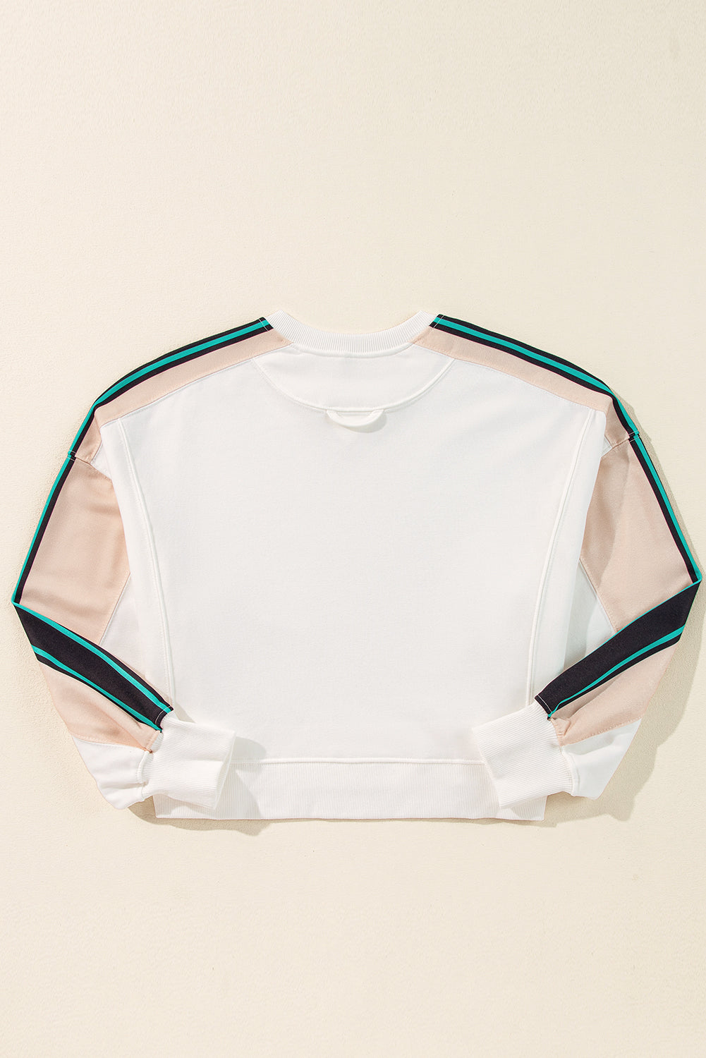 White Striped Color Block Exposed Seam Loose Sweatshirt