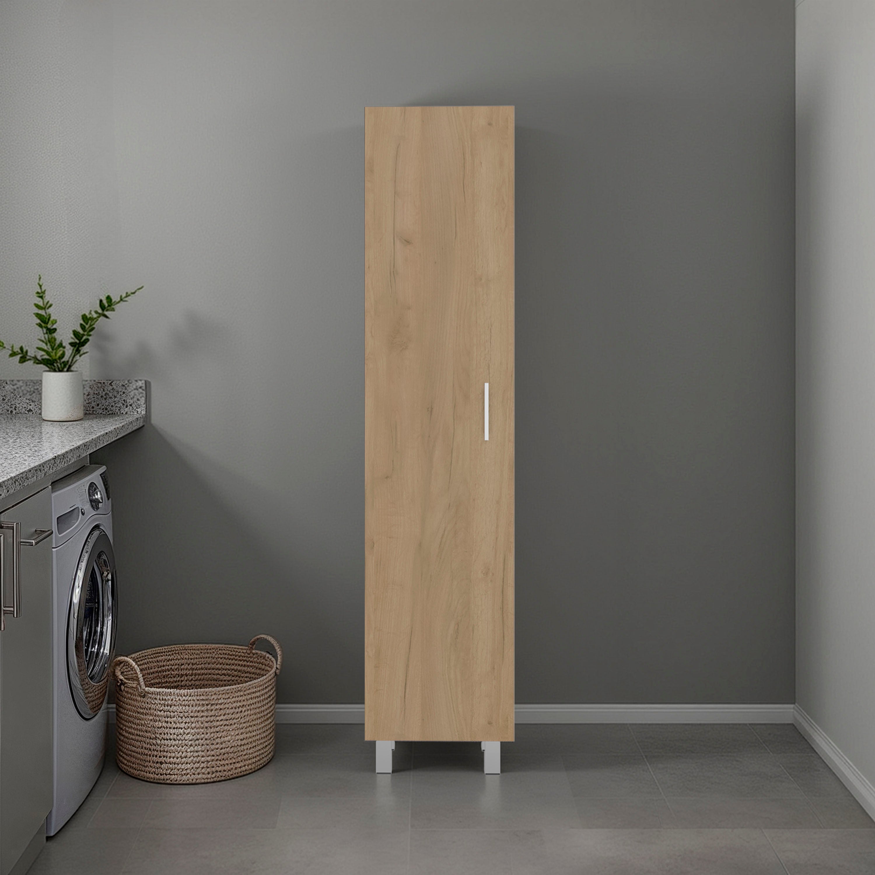 Vegas Storage Cabinet for Laundry Room with Fixed Shelves, Natural Oak