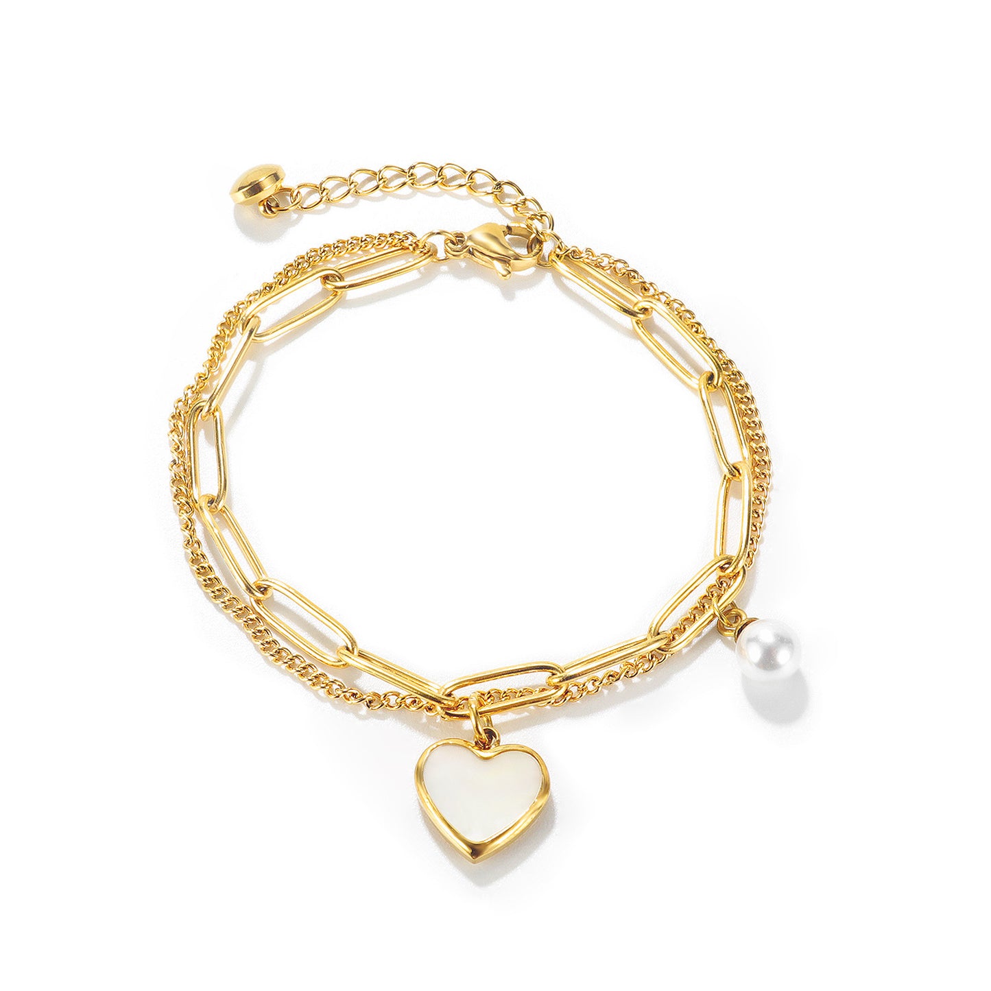 Niche Design, Cool Style, Personality, Double Temperament, Versatile Peach Heart Pearl Stainless Steel Bracelet