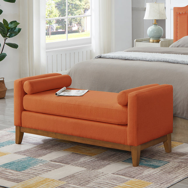 Large Upholstered Boucle Fabric Ottoman with Pillows,Comfort Padded Window Bench for Living Room,Entryway Bench-Orange