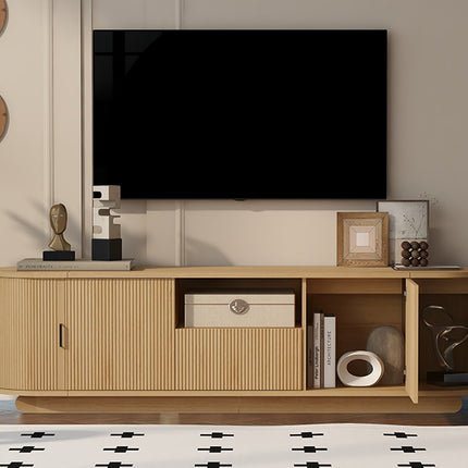 U-Can TV Stand with Open Shelf, Drawer, Cabinets, Hidden Sliding Storage, Rounded Corners, 70.86' W