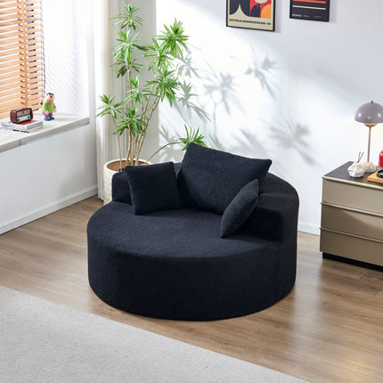 55'L Teddy Plush Sponge single sofa,No Assembly Required,Fluffy Modern Sleeper Chair for Living room, Bedroom, Lounge and Projection Room(Not a swivel chair.),Black